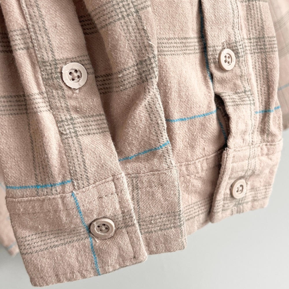 Fintech Mens Long Sleeve Plaid Flannel Button Down Shirt Tan Blue Size M - Picture 7 of 9